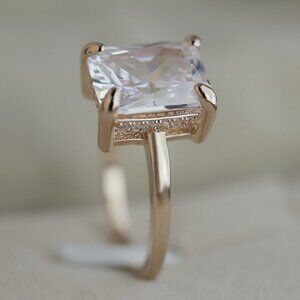 "Super Design Radiant Cut Clear Gemstone Gold Dainty Ring for Women, VIP389